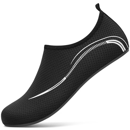 VOLHAL Badeschuh Damen Herren Wasserschuhe Neoprenschuhe Strandschuhe Aquaschuhe Surfschuhe Schwimmschuhe Wassersportschuhe Barfuß Schuhe Leicht Hausschuhe. Schwarz,38 EU