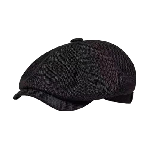 Perfeclan lässige Ballonmütze für Damen, Schirmmütze Kappe Barett Maler Mütz Bakerboy Schiebermütze Newsboy Cap Cabbie-Mütze, Elastischer Rückseite, mit Schirm Frühling-Sommer, Schwarz