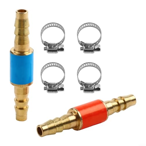 Flashback Arrestors Set 2 PCS Brass Oxygen and Acetylene Tools with 4 Stainless Steel Clamps for Secure Usage