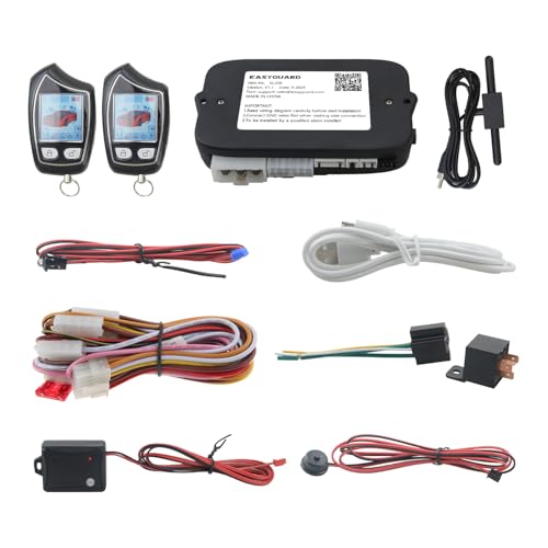 EASYGUARD EC208-1 FSK 2-Wege-Autoalarmanlage mit wiederaufladbarem LCD-Pager-Display und Fernauslöser für den Kofferraum, Schockalarm, Warnung, DC 12 V