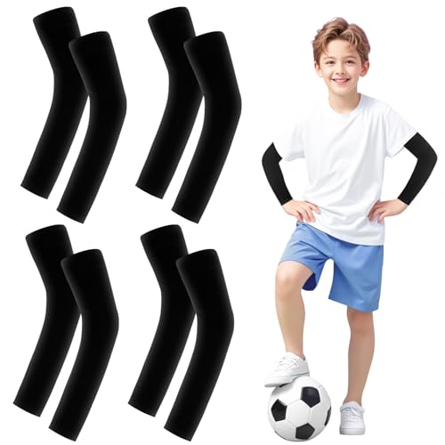 Leikedun 4 Paare Armlinge Kinder,Anti-UV Kompressions Armschoner,Atmungsaktiv Armstulpen Sommer,Kühlende Armabdeckung Armstrümpfe,Jungen Arm Sleeve Gaming,Mädchen Volleyball Armmanschette (Schwarz)