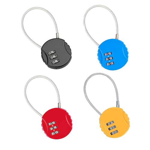 Neoreser 4 Stück Gepäckschloss, Koffer Zahlenschloss, Vorhängeschloss Draht Rreisekoffer Schloss 3-stelliges Sicherheitsschloss für Koffer, Gepäck, Spind (Schwarz, Rot, Blau, Gelb)