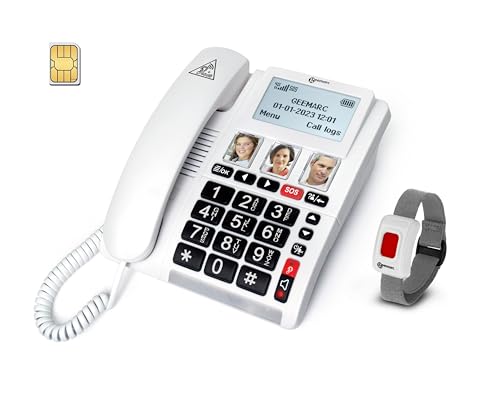 Geemarc CL9000 - Hausnotruf-Telefon und wasserdichtes SOS-Armband mit großen Tasten, verstärkter Lautstärke und beleuchtetem Display - Funktioniert nur mit SIM-Karte