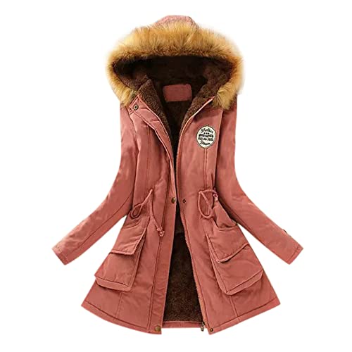 PTLLEND Steppjacke Damen Leicht Lang mit Kapuze Winterjacke Damen Warm Übergangsjacke Damen Mittellang Wintermantel Damen Eleg(4-Rosa,3XL)