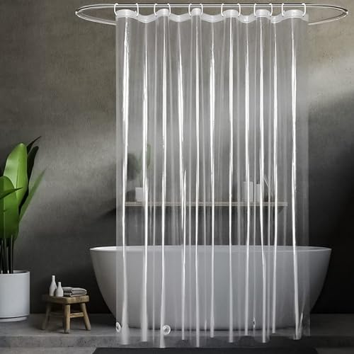 SRTSTR Duschvorhang Transparent Durchsichtig 180x200 cm Wasserdicht Duschvorhänge mit Magnet, Shower Curtain PEVA Wasserdicht Antibakteriell Duschvorhänge mit 12 Ringe für Badewanne Badezimmer