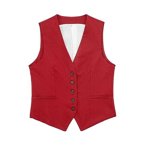 Cihdmfb Anzugweste Weste Damen V-Ausschnitt Ärmellos Kurz Kellnerweste Mit Knöpfe Elegant Festlich Anzugweste Business Freizeit Weste Vintage Weste Tank Top Slim Fit Tops Blazers Weste(A Rot,L)