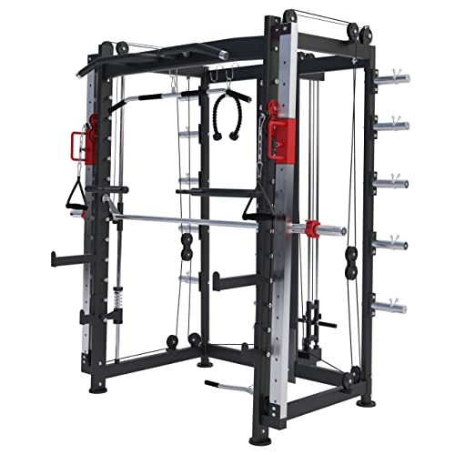 GORILLA SPORTS® Power Rack - mit Klimmzug, Rudern, Dip Station, Bizeps/Trizepsgriff, Langhantel und Hantelscheiben Aufnahme, Verstellbar, Stahl - Multipresse, Smith Maschine, Kraftstation, Power Cage