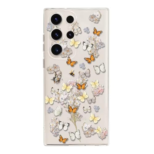 Rnrieyta Miagon Kreativ Blume Hülle für Samsung Galaxy S20 Ultra,Schmetterling Blätter Blumen Flower Serie Schutzhülle Transparentes Weich TPU Cover Dünne Kratzfeste Silikon Gel