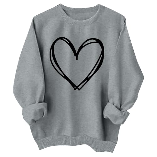 Generisch Valentinstags-Shirts für Mädchen und Kinder, süßes Valentinstags-Sweatshirt mit Herz-Grafik, langärmelig, Rundhalsausschnitt, Urlaubs-Tops Pullover Jungs (Grey, 3-4 Years)
