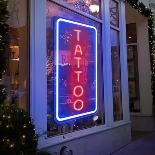 Neon Tattoo Licht,Dimmbare Tattoo Leuchtreklame wiederverwendbare LED Leuchtreklamen Arylic Ice Blue Tattoo Shop Schild mit für Tattoo Salon Studio Ladenschild Tattoo Geschenke(Blau+Rot)