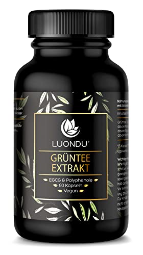 Luondu Grüntee Extrakt 90 Kapseln hochdosiert - 2250mg Grüner Tee Extrakt, 339mg EGCG und 1125mg Polyphenole pro Tagesdosis - Green Tea Kapseln,Vegan