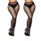 GNHG 2 Stück glitzernde Strassstrümpfe für Damen, glitzernde Netzstrumpfhose für Party, Show, Tanz, Halloween, Cosplay