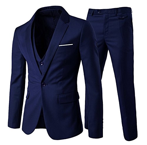 Anzug Herren Slim Fit 3 Teilig Anzüge Herrenanzug Sakko Hochzeit Business Marineblau 3XL