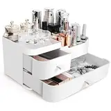 Make Up Organizer Kosmetik Aufbewahrung: Schminke Pinsel Aufbewahrungsbox Bad mit Schubladen - Badezimmer Schminktisch Acryl Makeup Box, Behälter, für Nagellack Lippenstift | Weiß