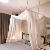 Comtelek Himmelbett Vorhänge mit 2pcs Himmelbett Stange, Organza Stoff Hochzeit Vorhang Weiß Fenster Deko Tüllstoff Transparent für Betthimmel Doppelbett Hochzeit Traubogen Boho deko (59 * 228in)