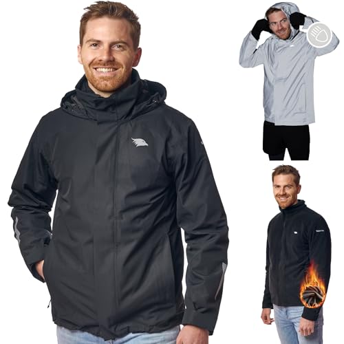 Valkental - Reflektierende & Wasserdichte 3in1 Jacke Herren [Fleece Zipp-In & Verstaubare Kapuze] Geeignet als Winterjacke, Regenjacke & Fahrradjacke - 10.000mm Wassersäule - Doppel Reißverschluss