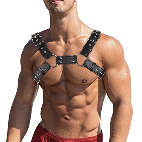 Herren Punk Body Brust Harness Männer Leder Brust Geschirr,Einstellbare Gothic Herren Kleidung Bandage Kostüme Herren Sexy Sklave Clubwear Nachtshow-Kostüm Gurt,Fetisch BDSM Fesseln Schultergurt