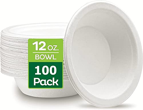 LATERN 100 Stück Einweg Papierschalen, 360ml Weiß Starre Bagasse Schalen 100% Biologisch Abbaubare Kompostierbare Zuckerrohrschalen für Den Täglichen Gebrauch Restaurants BBQ Party (13,5cm x 4cm)