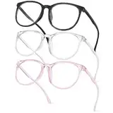 Aomig Blue Light Blocking Glasses, 3PC Blaulichtfilter Brille Gaming, Lesebrillen Sehhilfe Augenoptik Brille, Bildschirmbrille Unisex Schützt Die Augen Lindert Müdigkeit (Schwarz/Weiß/Rosa)