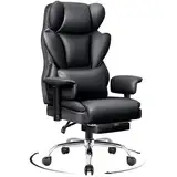 DoChair Chefsessel Breit, Ergonomisch Bürostuhl mit Fußstütze 165° verstellbare Rückenlehne Home Office Stuhl Kunstleder 150-200KG, Schwarz