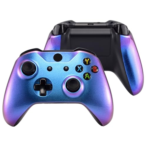 eXtremeRate Front Gehäuse & Griffe Hülle für Xbox One X/S Controller, Vorderseite Hülle & Grips Case Faceplate Ersatzteile für Xbox One S/X Controller Modell 1708-Lila Blau