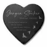 CHRISCK design Große Grabplatte Herz aus Schiefer mit Gravur - Grabstein in Herzform mit vielen Motiven - Grabschmuck wetterfest imprägniert für Urnengrab Grab - personalisierte Grabdeko ab 20x20 cm