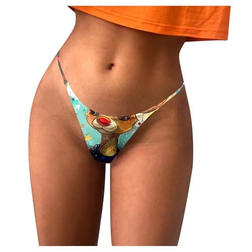 Sexy Unterwäsche Männer Netz Tanga-Höschen mit Weihnachtsdruck für Damen Unterwäsche Sexy Lack(Hellblau,L)