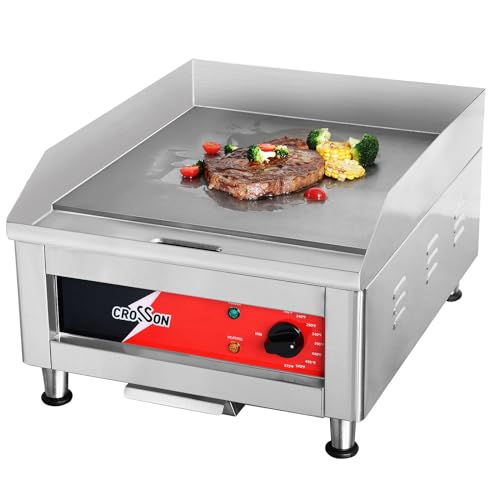 CROSSON 40 * 40CM Kommerzielle elektrische Arbeitsplattengrillplatte, flacher Grill mit antihaftbeschichteter 10 MM dicker Eisenkochplatte für Restaurant und Heimgebrauch -230V/2500W(EG-400C EU)