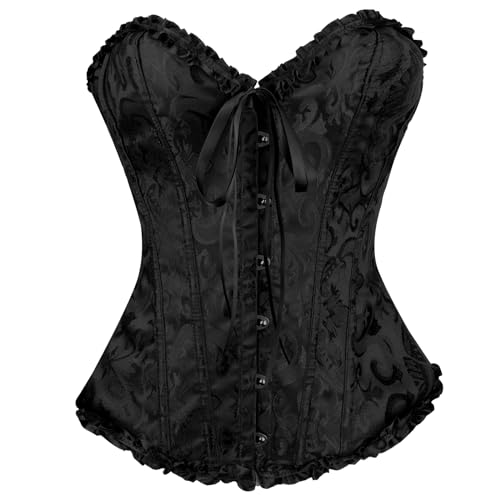 flintronic Damen Vollbrust Corsage, Bustier Lingerie, Korsett Top Gothic Vintage Corsagen, Schleife Design Corset, M