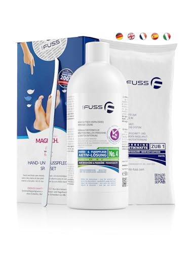 Mr. Fuss® No. 4 - Plus Pack Steel - Groß, Nagelhaut- Hornhautentferner Sparpaket 3 tlg. Aktiv-Lösung Schnell erweichend - 500 ml, Watte, Edelstahl-Schaber