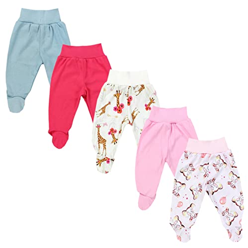 TupTam Baby Unisex Hose mit Fuß Bunte 5er Pack, Farbe: Mädchen 2, Größe: 56