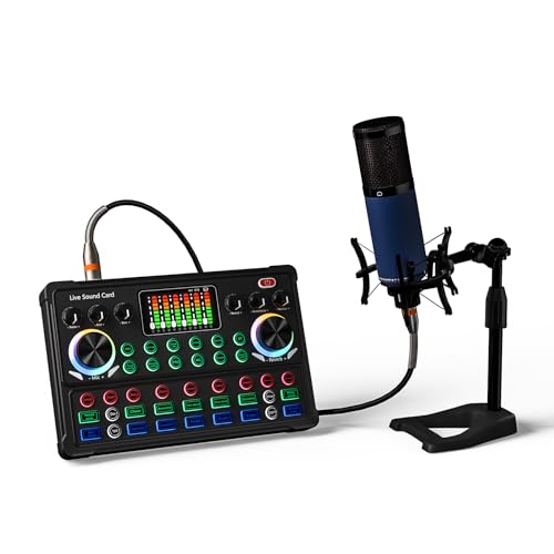 RUBEHOOW Kondensatormikrofon-Kit Streaming-Gerät mit DJ-Mixer, All In One Audio Interface Sound Board with Studio Condenser Microphone for Live Streaming,Gaming, Recording, YouTube, TikTok