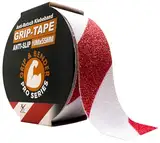 GRIP&BENDER Anti-Rutsch-Klebeband für Außen, Signal-Markierungsband für Aussen-Bereiche mit 80-Grit Körnung, Bodenmarkierungs-Klebeband für Treppen (Rotweiß, 10M x 55MM)