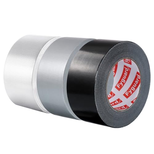 Fyguard 3er Rolle Panzertape, 48mm x 18m Wasserdichtes Reparaturband 210μ Gewebeband Schwarz Klebeband für Innen Außen Haushalt Gärten Baustellen