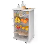 Lupia - Multifunktionaler Küchenwagen Weiß Tiles, Obstkorb mit drehbaren Rädern, Ablagefläche, drei herausnehmbare Körbe aus Stahl, Holz 40 x 45 x 85 cm montiert