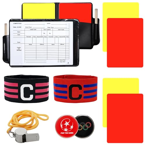 Fußbal Sachen Schiedsrichter Set Schiedsrichter Pfeifen Mit 2 KapitäNsbinde Mit 3 Rote Karte Gelbe Karte,Mit Tasche Punktebuch,Schiri Set Kinder für Fußballspiel Schulsport Sport