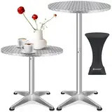KESSER® 2in1 Stehtisch Bistrotisch 1er Set | Aluminium Edelstahlplatte | höhenverstellbar 70cm / 115cm | Partytisch Tisch Ø 60cm | Rund | In- & Outdoor | Empfangstisch | Inkl. Husse | Silber