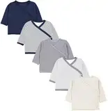 TupTam Baby Langarm Wickelshirt 5er Set aus Oeko-TEX zertifizierten Stoffen Unisex, Farbe: Streifen Mix Blau Grau Beige, Größe: 50