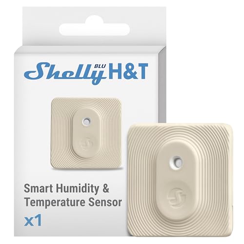 Shelly Blu H&T Ivory | Bluetooth-gesteuerter Temperatur- und Luftfeuchtigkeitssensor | Spritzwassergeschützter und Staubdichter | Schutzklasse IP54 | iOS-Android-App | Verschlüsselung