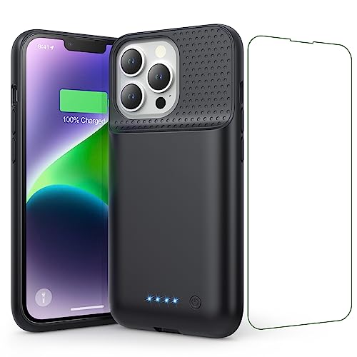 Akkuhülle für iPhone 13/13 Pro/14, 7500mAh Smart Battery Case Zusatzakku Ladehülle, 2023 Neues Tragbare Handyhülle Akku, Abnehmbare Powerbank Hülle Akku Case für iPhone 13/13 Pro/ 14 [6,1''] (Schwarz)