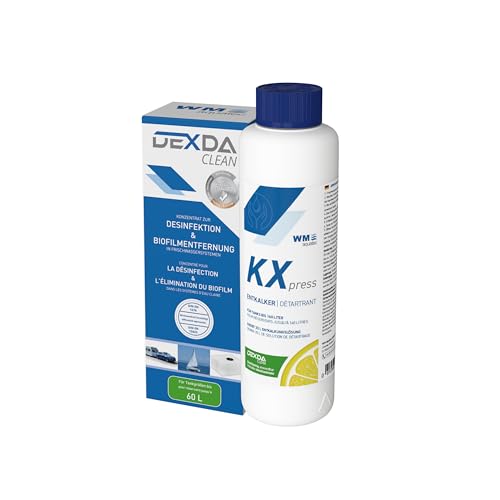 WM aquatec – Desinfektion & Entkalkung Set für Frischwassersysteme in Wohnmobilen, Caravans & Booten – DEXDA® Clean Desinfektionsreiniger + KXpress Entkalker für Tanks bis 160 L – Made in Germany