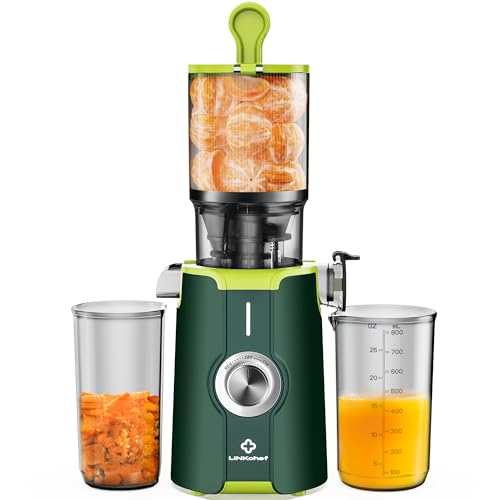 LINKChef Blitzreiniger Entsafter, NO-Prep Slow Juicer für Ganze Gemüse und Obst, Juicer Machine mit Umkehrfunktion, Einfache Installation, BPA Frei, 115mm, 1.2L, 200w Grün