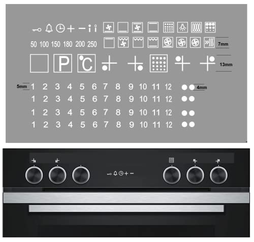 Generisch 1 Herd Aufkleber Set, E Herd Beschriftung Ofen Koch Schalter Zeichen Aufkleber, Abziehbild (R98) (transparenter Hintergrund mit weißen Symbolen (R98/4) t)