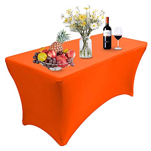 Reliancer Tischdecke, rechteckig, Elastan, Spanntischtuch mit 4-Wege-Dehnung, Stretch-Tischdecke für draußen, Party, DJ, Messe, Bankett, Lieferanten, Hochzeiten, Feiern, 2 Stück 1PC 8FT Orange