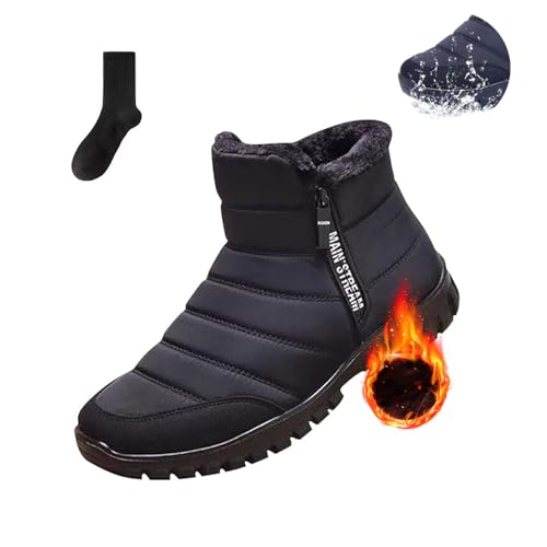 POIOZXD Radinnoo Schuhe für Herren, orthopädisch, wasserdicht, Schneestiefel, Pelzfutter, warme Winterschuhe, Reißverschluss, Stiefelette, Schwarz , 42 EU