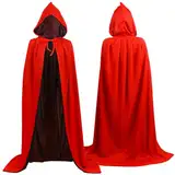 SULOLI Halloween Vampir Umhang mit Kapuze,Teufel kostüm Kinder,Schwarz Rot Doppelseitig Halloween-umhang für Karneval Cosplay Halloween Erwachsene Kinder(90CM)