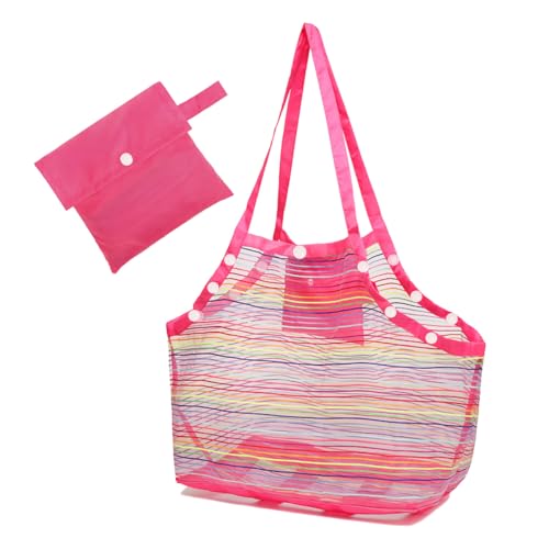 COOLGO Strandspielzeug Tasche mit Verstärktem Netze | Faltbare Sandspielzeug Netztasche XXL für Beach & Familie | Robuste Beachbag für Strand, Schwimmbad, Urlaub, Leicht, Rosa