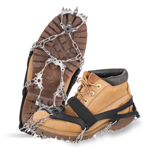 19 Zähne Steigeisen Ice Klampen Traktion Edelstahl Spikes Steigeisen Stiefel Ketten Frauen Männer Kinder für Wanderschuhe für Schuhe Winter Walking Wandern Bergsteigen-XL