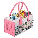 Chedin Tasche for toniebox Tonie, Aufbewahrung Box Tragetasche mit Griff, für Toniebox Starter Set und Tonies Figur, Zubehör Schutzhüllen-Organizer für über 30 Figuren (Grau + Rosa)