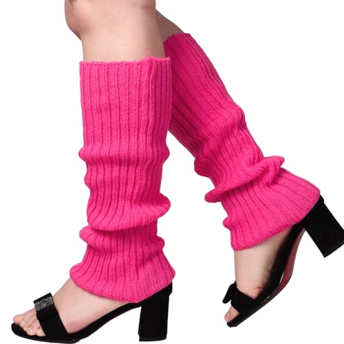 MEJOSER Damen Bein Stulpen Neon Elastisch Strümpfe Stulpen Rosa Grün Blau Bunt 80er 80s Jahre Accessoires Zubehör für Karneval Tanzen Fasching Mottoparty Maskerade (Rosa)